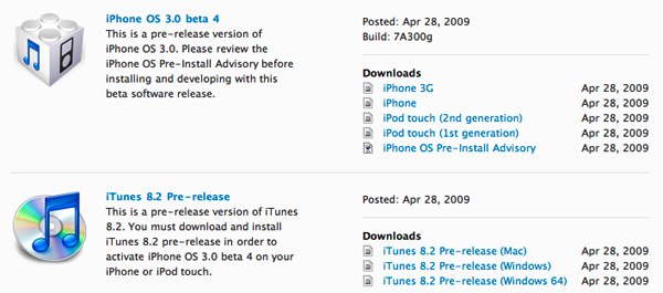 iPhone OS 3.0 beta 4  iTunes 8.2