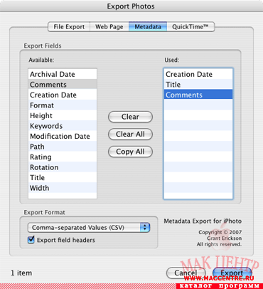Metadata Export for iPhoto 1.0.0  Mac OS X - , 