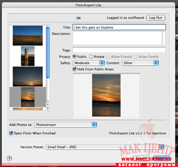 FlickrExport for Aperture 3.0  Mac OS X - , 