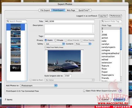 FlickrExport for iPhoto 3.0  Mac OS X - , 