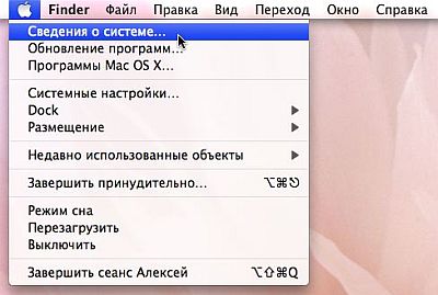 Пункт «Сведения о системе» в Mac OS X Leopard