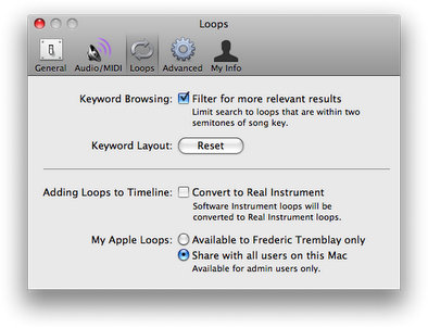 Поделись Apple Loops между аккаунтами на Mac