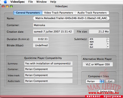 VideoSpec 0.5.5  Mac OS X - , 